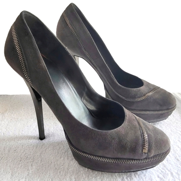 GUCCI Pixie gray suede Pixie Pump zipper platform stiletto heel - Picture 2 of 11